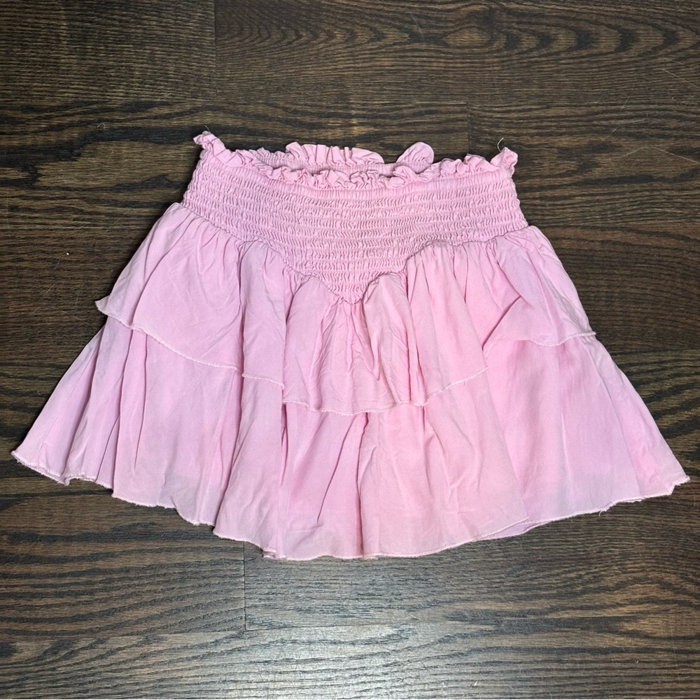 Katie J NYC Pink Smocked Waist Tiered Brooke Skirt L